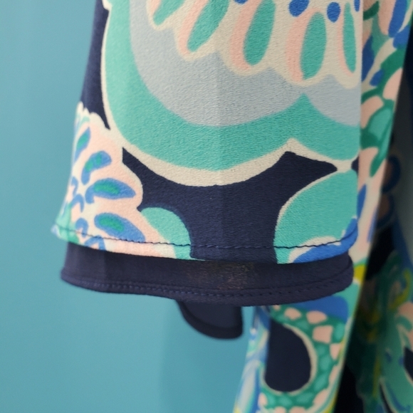 Lilly Pulitzer blue tropical print blouse S - Picture 7 of 13